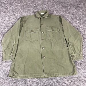 Vintage US Military Shirt Mens 15.5x31 Green OG107 Utility Vietnam Sateen 60s